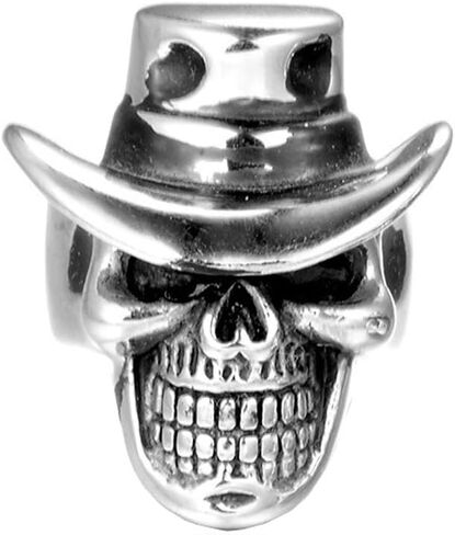 PAURO Men's Stainless Steel High Polished Cow Hat Skull Silver Ring in Saudi Arabia