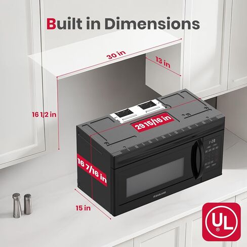 GASLAND 30 Inch Over-the-Range Microwave Oven, 1.7 Cu.Ft Over Stove Microwave, 1000W with 10 Power Levels, Sensor & One-Touch Cooking, 300 CFM Venting, LED Cooktop Light, Black Kitchen Microwave in Kuwait