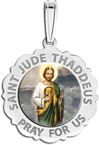 PicturesOnGold.com لون الميدالية الدينية سانت جود صدفي - حجم الدايم 2/3 بوصة، الفضة الاسترليني in Saudi Arabia