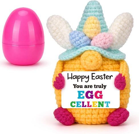 Funny Easter Gifts for Kids Adults, Eggcellent Easter Basket Stuffers for Teen Boys Girls Daughter Son, Sentimental Spring Presents for Home Decor - Cute Handmade Crochet Easter Gnome Bunny in Kuwait
