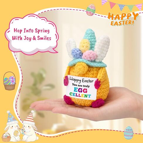 Funny Easter Gifts for Kids Adults, Eggcellent Easter Basket Stuffers for Teen Boys Girls Daughter Son, Sentimental Spring Presents for Home Decor - Cute Handmade Crochet Easter Gnome Bunny in Kuwait