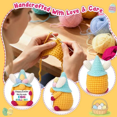 Funny Easter Gifts for Kids Adults, Eggcellent Easter Basket Stuffers for Teen Boys Girls Daughter Son, Sentimental Spring Presents for Home Decor - Cute Handmade Crochet Easter Gnome Bunny in Kuwait