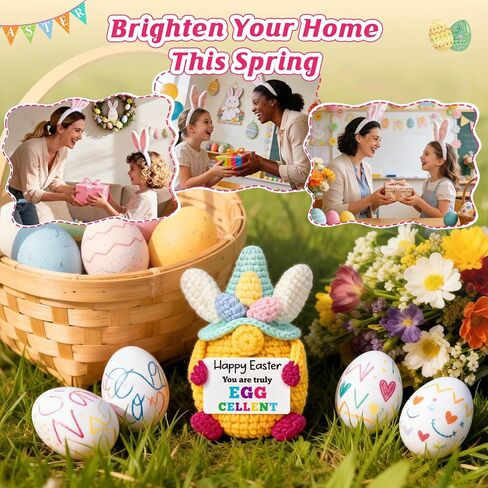 Funny Easter Gifts for Kids Adults, Eggcellent Easter Basket Stuffers for Teen Boys Girls Daughter Son, Sentimental Spring Presents for Home Decor - Cute Handmade Crochet Easter Gnome Bunny in Kuwait