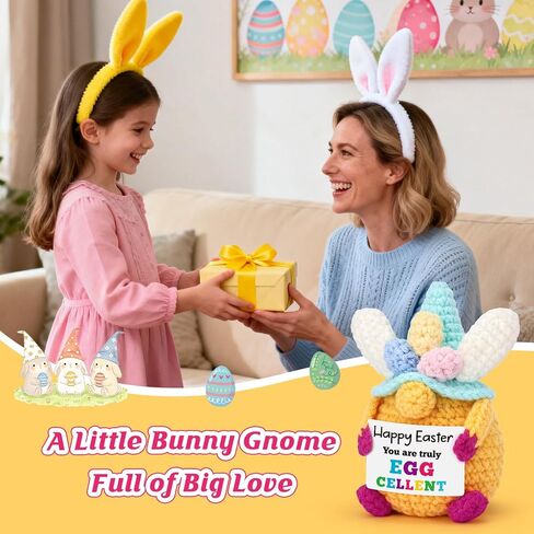 Funny Easter Gifts for Kids Adults, Eggcellent Easter Basket Stuffers for Teen Boys Girls Daughter Son, Sentimental Spring Presents for Home Decor - Cute Handmade Crochet Easter Gnome Bunny in Kuwait