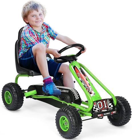 GLACER Kids Pedal Go Kart, Metal 4 Wheel Off-Road Pedal Go Cart with Steering Wheel, Adjustable Seat, Handbrake, Non-Slip Big Wheels, Outdoor Racer Ride On Pedal Car for Boys & Girls (Pink) in Saudi Arabia