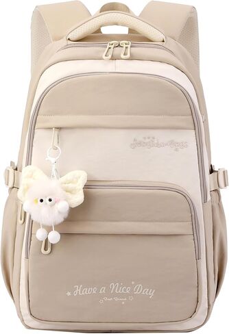 حقيبة ظهر JiaYou أنيقة متعددة الوظائف مقاومة للماء للفتيات المراهقات حقيبة مدرسية خفيفة الوزن (كاكي-4 قطع، 29 لتر) in Kuwait