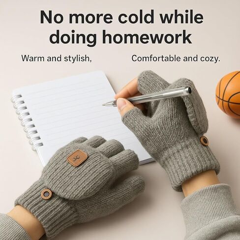 Winter Gloves for Women & Men, Convertible Mittens Flap Cover Gloves, Fleece Knitted Warm Windproof Glove in Saudi Arabia