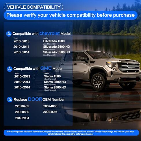 22818465 Front Left Driver Side Armrest Repair Kit Accessories for Chevy Silverado 1500 2500HD 3500HD 2010-2014, GMC Sierra 1500 2500HD 3500HD 2010-2014 Door Panel with Release Handle, Black in Kuwait