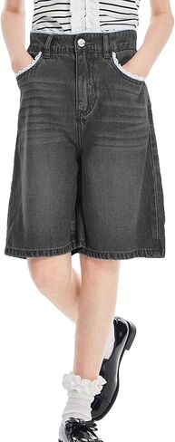Tengo Girls High Waist Elastic Jean Shorts Bow-Tied Loose Wide-Leg Girl's Denim Shorts 5-14Y in Saudi Arabia