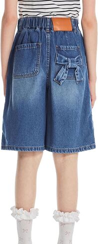 Tengo Girls High Waist Elastic Jean Shorts Bow-Tied Loose Wide-Leg Girl's Denim Shorts 5-14Y in Saudi Arabia