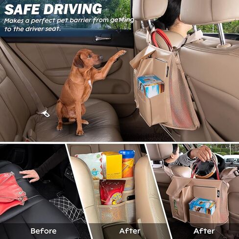 eing Car Net Pocket Handbag Holder Pu Leather Between Seats Back Storage Organizer Purse Holder for Console Front Seat Storage Barrier, Black in Kuwait