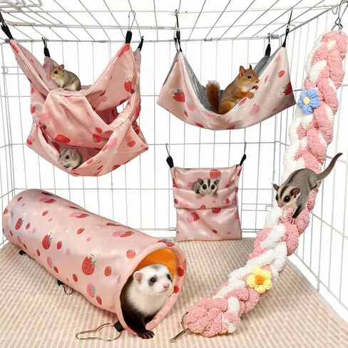 Hamiledyi Ferret Hammock 5 Pack Sugar Glider Climbing Ropes Toys Rat Hanging Tunnel Hammock Swing Squirrel Hideout Bed Cage Accessories for Hamster Mouse Small Animals in Saudi Arabia