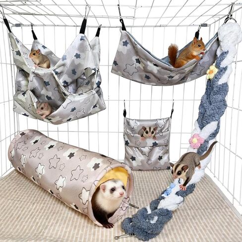 Hamiledyi Ferret Hammock 5 Pack Sugar Glider Climbing Ropes Toys Rat Hanging Tunnel Hammock Swing Squirrel Hideout Bed Cage Accessories for Hamster Mouse Small Animals in Saudi Arabia