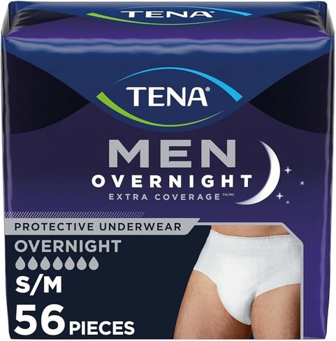 TENA Incontinence Underwear for Men, Overnight Absorbency, Extra Coverage, Small/Medium - 56 Count in Kuwait
