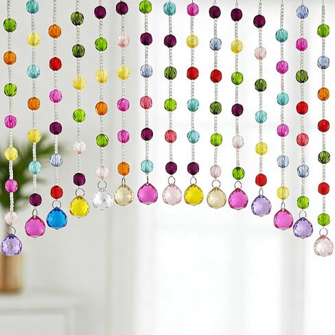 Acrylic Multicolor Beaded Door Curtain, Self-Adhesive Door String Beads Curtains for Doorways Hippie Window Closet Door Way Bead Hangings Curtain Arched Bedroom Hallway String Curtains(20 Strings) in Kuwait