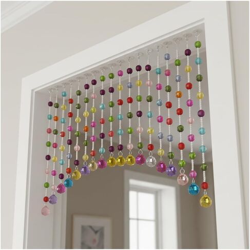Acrylic Multicolor Beaded Door Curtain, Self-Adhesive Door String Beads Curtains for Doorways Hippie Window Closet Door Way Bead Hangings Curtain Arched Bedroom Hallway String Curtains(20 Strings) in Kuwait