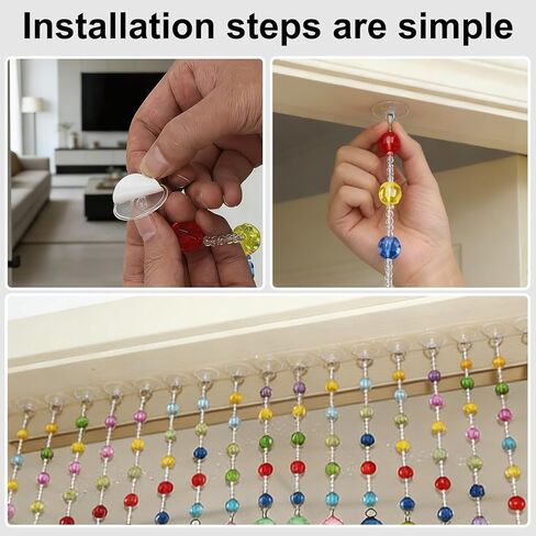 Acrylic Multicolor Beaded Door Curtain, Self-Adhesive Door String Beads Curtains for Doorways Hippie Window Closet Door Way Bead Hangings Curtain Arched Bedroom Hallway String Curtains(20 Strings) in Kuwait