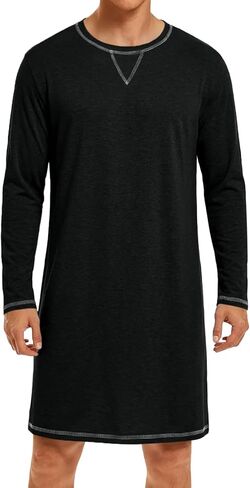 Runcati Mens Nightshirt Long Sleeve Crew Neck Nightgown Sleep Shirt Comfy Lounge Pajama Sleepwear Loose Fit Nightwear in Saudi Arabia