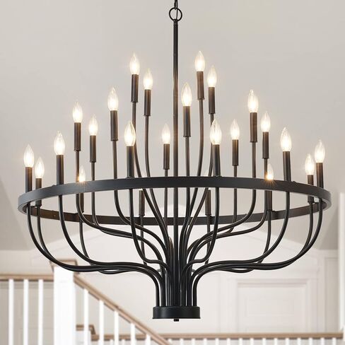 HHR 40 بوصة مزرعة بهو الثريا مدخل السقف العالي 24 ضوء، شمعة الثريا تركيبات الإضاءة الحديثة الثريات السوداء لغرفة الطعام غرفة النوم المدخل المطبخ غرفة المعيشة in Kuwait