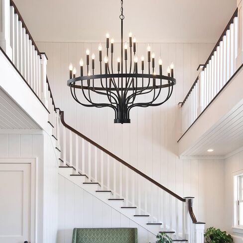 HHR 40 بوصة مزرعة بهو الثريا مدخل السقف العالي 24 ضوء، شمعة الثريا تركيبات الإضاءة الحديثة الثريات السوداء لغرفة الطعام غرفة النوم المدخل المطبخ غرفة المعيشة in Kuwait