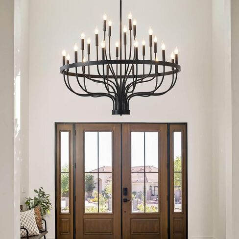 HHR 40 بوصة مزرعة بهو الثريا مدخل السقف العالي 24 ضوء، شمعة الثريا تركيبات الإضاءة الحديثة الثريات السوداء لغرفة الطعام غرفة النوم المدخل المطبخ غرفة المعيشة in Kuwait