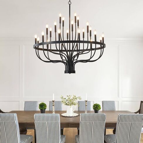 HHR 40 بوصة مزرعة بهو الثريا مدخل السقف العالي 24 ضوء، شمعة الثريا تركيبات الإضاءة الحديثة الثريات السوداء لغرفة الطعام غرفة النوم المدخل المطبخ غرفة المعيشة in Kuwait