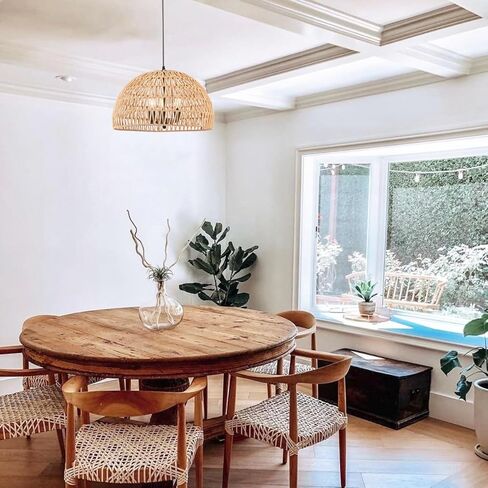 18-Inch Rattan Chandelier, 3-Light Boho Pendant Lighting, Hand-Woven Light Fixture with Adjustable Cable, Modern Farmhouse Hanging Ceiling Light for Dining Room, Bedroom, Entryway EH65080P3 in Saudi Arabia