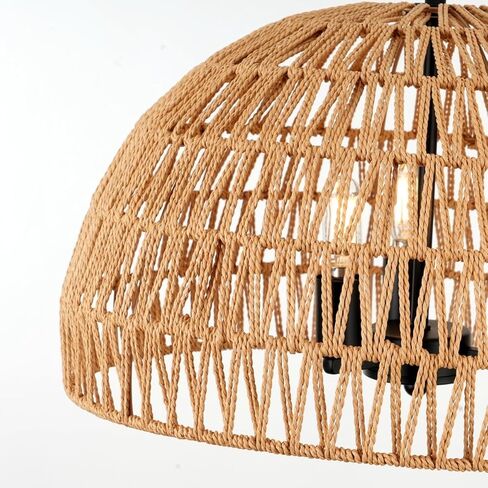 18-Inch Rattan Chandelier, 3-Light Boho Pendant Lighting, Hand-Woven Light Fixture with Adjustable Cable, Modern Farmhouse Hanging Ceiling Light for Dining Room, Bedroom, Entryway EH65080P3 in Saudi Arabia