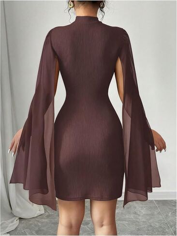 Women's Cocktail Dress Wedding Guest Dress Cape Sleeve Cloak Mock Neck Bodycon Rib Knit Mini Sundress in Saudi Arabia
