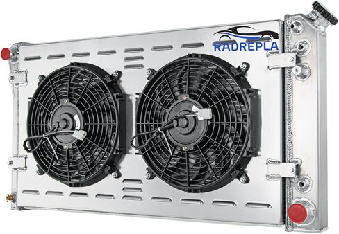 3 Row Aluminum Radiator for 1991 1992 1993 chevy Caprice Buick Roadmaster Oldsmobile Custom Cruiser 5.0L 5.7L V8 Engine Radiador Crossflow AT Radiators Shroud 2x12" Fans Thermostat Relay Kit in Saudi Arabia