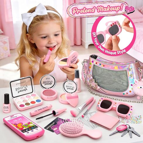 محفظة للأطفال الصغار للفتيات الصغيرات، مجموعة ألعاب مكياج للعب التظاهري للأطفال الصغار من سن 3 إلى 5 سنوات مع لعبة قطيفة/ هاتف/ محفظة، محفظة أطفالي الأولى هدايا عيد ميلاد للأميرة لعمر 3 4 5 6 7 8 سنوات من الفتيات الصغيرات in Kuwait