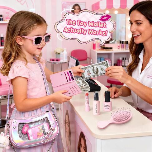 محفظة للأطفال الصغار للفتيات الصغيرات، مجموعة ألعاب مكياج للعب التظاهري للأطفال الصغار من سن 3 إلى 5 سنوات مع لعبة قطيفة/ هاتف/ محفظة، محفظة أطفالي الأولى هدايا عيد ميلاد للأميرة لعمر 3 4 5 6 7 8 سنوات من الفتيات الصغيرات in Kuwait