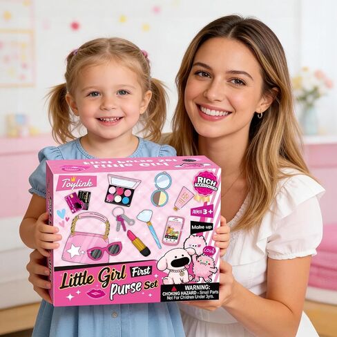 محفظة للأطفال الصغار للفتيات الصغيرات، مجموعة ألعاب مكياج للعب التظاهري للأطفال الصغار من سن 3 إلى 5 سنوات مع لعبة قطيفة/ هاتف/ محفظة، محفظة أطفالي الأولى هدايا عيد ميلاد للأميرة لعمر 3 4 5 6 7 8 سنوات من الفتيات الصغيرات in Kuwait