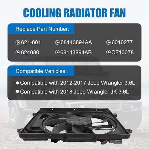 JDMSPEED Engine Cooling Radiator Fan Assembly Compatible with 2012-2017 Jeep Wrangler 2018 Wrangler JK 3.6L Replace#621-601 68143894AA 68143894AB in Saudi Arabia