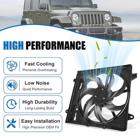 JDMSPEED Engine Cooling Radiator Fan Assembly Compatible with 2012-2017 Jeep Wrangler 2018 Wrangler JK 3.6L Replace#621-601 68143894AA 68143894AB in Saudi Arabia