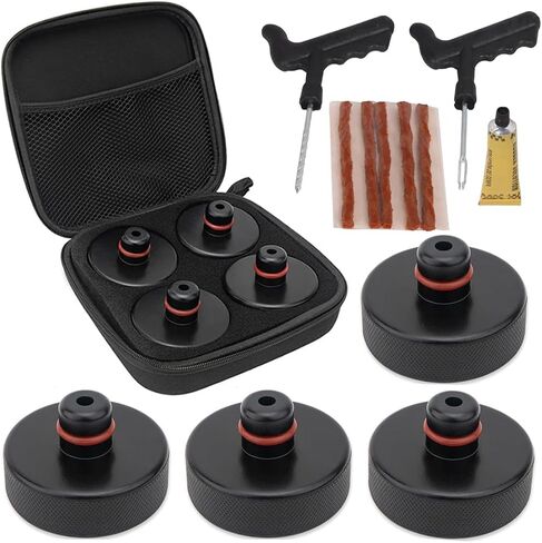 وسادة رفع متوافقة مع طراز Tesla 3/S/X/Y، 4 قطع، ملحقات لمركبات Tesla من 2013 إلى 2024، محول مقبس الأرضية يحمي البطارية والهيكل (4 قطع مع حقيبة تخزين ~ أسود) in Kuwait