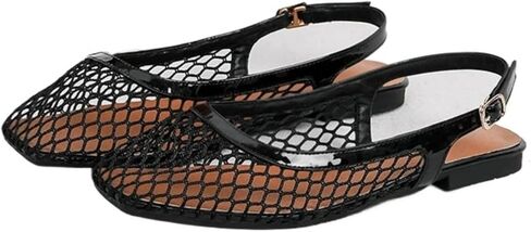 أحذية باليه شبكية للسيدات، أحذية مسطحة من Mary Jane Fishnet، أحذية كاجوال بإبزيم معدني مسامي in Kuwait
