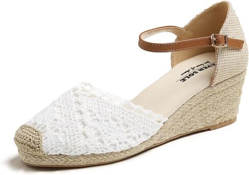 أحذية FEVERSOLE بمقدمة مغلقة أحذية نسائية مريحة قابلة للتنفس بكعب متوسط ​​ويدج للربيع والصيف أحذية استوائية in Kuwait