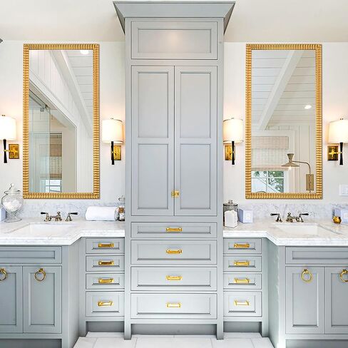 Chende 22" x 46" Decorative Wall Mirror for Dining Room Decor, Large Gold Mirror with 3D Wave Wood Carved Frame, Unique Rectangle Wall Decor, Hang Horizontally/Vertically in Kuwait