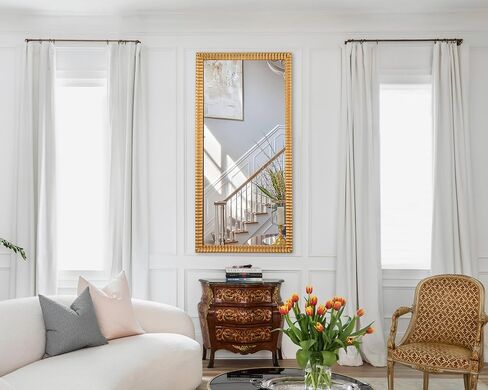 Chende 22" x 46" Decorative Wall Mirror for Dining Room Decor, Large Gold Mirror with 3D Wave Wood Carved Frame, Unique Rectangle Wall Decor, Hang Horizontally/Vertically in Kuwait