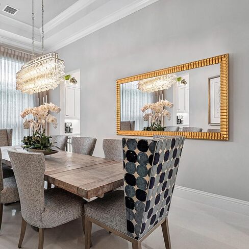 Chende 22" x 46" Decorative Wall Mirror for Dining Room Decor, Large Gold Mirror with 3D Wave Wood Carved Frame, Unique Rectangle Wall Decor, Hang Horizontally/Vertically in Kuwait