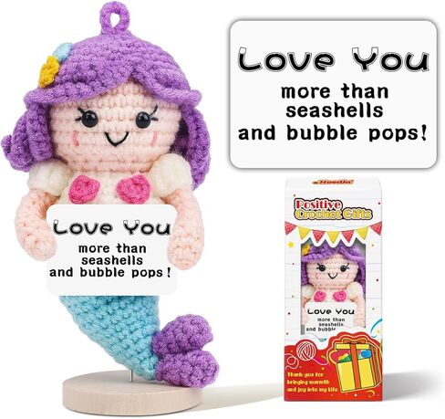 Hoedia Cute Funny Mermaid Gifts for Girlfriend, Wife, Couples, Mom, Positive Crochet Mermaid Office/Home Decor with Wooden Base, Love Gifts for Mother's Day, Easter, Anniversary, Birthday in Kuwait