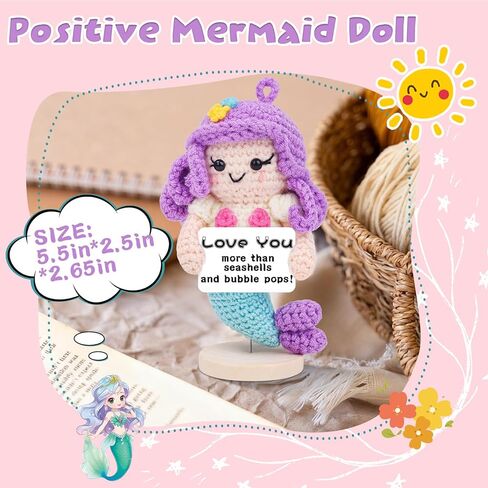 Hoedia Cute Funny Mermaid Gifts for Girlfriend, Wife, Couples, Mom, Positive Crochet Mermaid Office/Home Decor with Wooden Base, Love Gifts for Mother's Day, Easter, Anniversary, Birthday in Kuwait