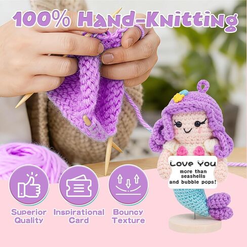 Hoedia Cute Funny Mermaid Gifts for Girlfriend, Wife, Couples, Mom, Positive Crochet Mermaid Office/Home Decor with Wooden Base, Love Gifts for Mother's Day, Easter, Anniversary, Birthday in Kuwait