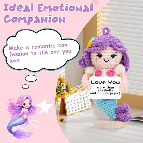 Hoedia Cute Funny Mermaid Gifts for Girlfriend, Wife, Couples, Mom, Positive Crochet Mermaid Office/Home Decor with Wooden Base, Love Gifts for Mother's Day, Easter, Anniversary, Birthday in Kuwait