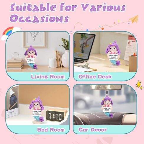 Hoedia Cute Funny Mermaid Gifts for Girlfriend, Wife, Couples, Mom, Positive Crochet Mermaid Office/Home Decor with Wooden Base, Love Gifts for Mother's Day, Easter, Anniversary, Birthday in Kuwait