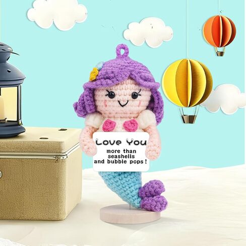Hoedia Cute Funny Mermaid Gifts for Girlfriend, Wife, Couples, Mom, Positive Crochet Mermaid Office/Home Decor with Wooden Base, Love Gifts for Mother's Day, Easter, Anniversary, Birthday in Kuwait