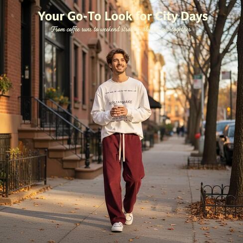 Men's Red Wide Leg Corduroy Pants - Baggy Casual Trousers, Elastic Waist Ribbed Pants for Indoor & Outdoor in Saudi Arabia