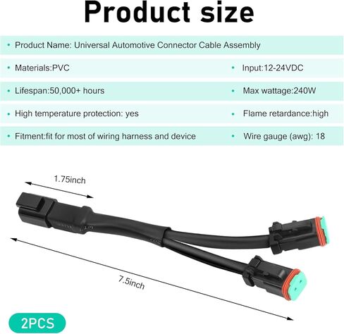 wzp 2pcs 2pin الألمانية DT dtp الأسلاك تسخير محولات موصلات الفواصل، للماء y-شكل مزدوج تسخير الخائن، العالمي لمكعبات أدى ضوء العمل أدى ضوء بار جراب الضباب أضواء القيادة in Saudi Arabia