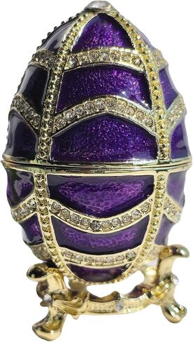 صندوق مجوهرات على شكل بيضة عيد الفصح مطلي يدويًا مع أحجار الراين المتلألئة لتخزين سطح المكتب على شكل بيضة فابرجيه صندوق حلية منظم للأقراط ديكور المنزل والمكتب باللون الأرجواني in Kuwait